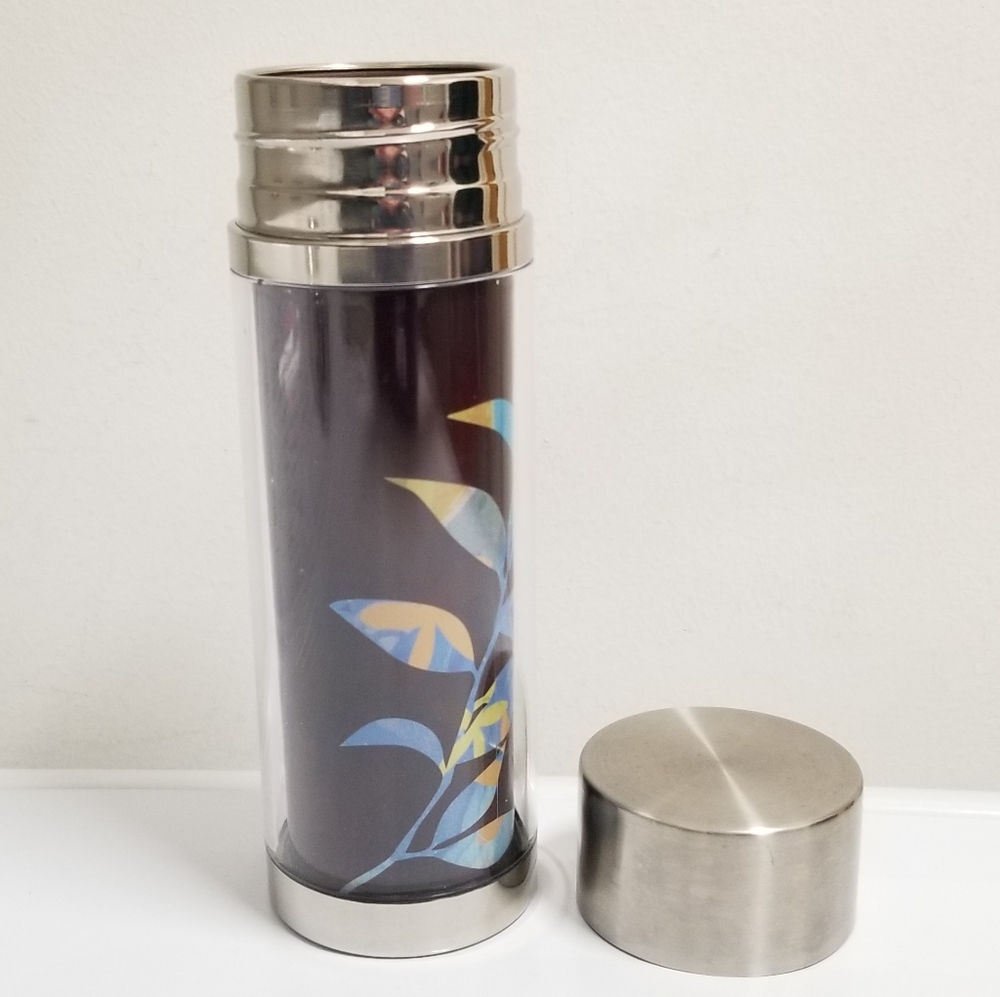 Starbucks 2009 10oz Color Changing Thermos Travel Tumbler Brown Floral Leaves - Picture 3 of 6